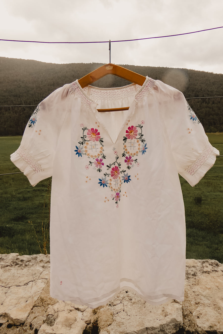 embroided pastel floral top