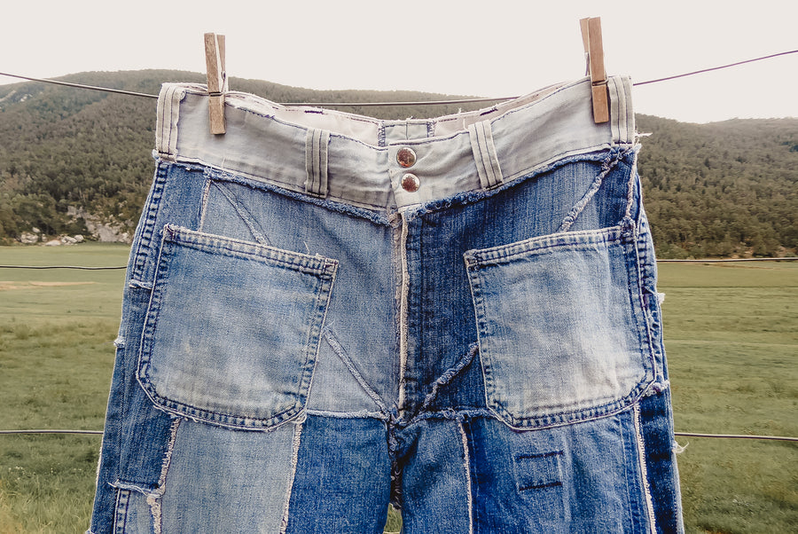 denim patchwork bell bottom jeans – lesflaneuses - Main Image